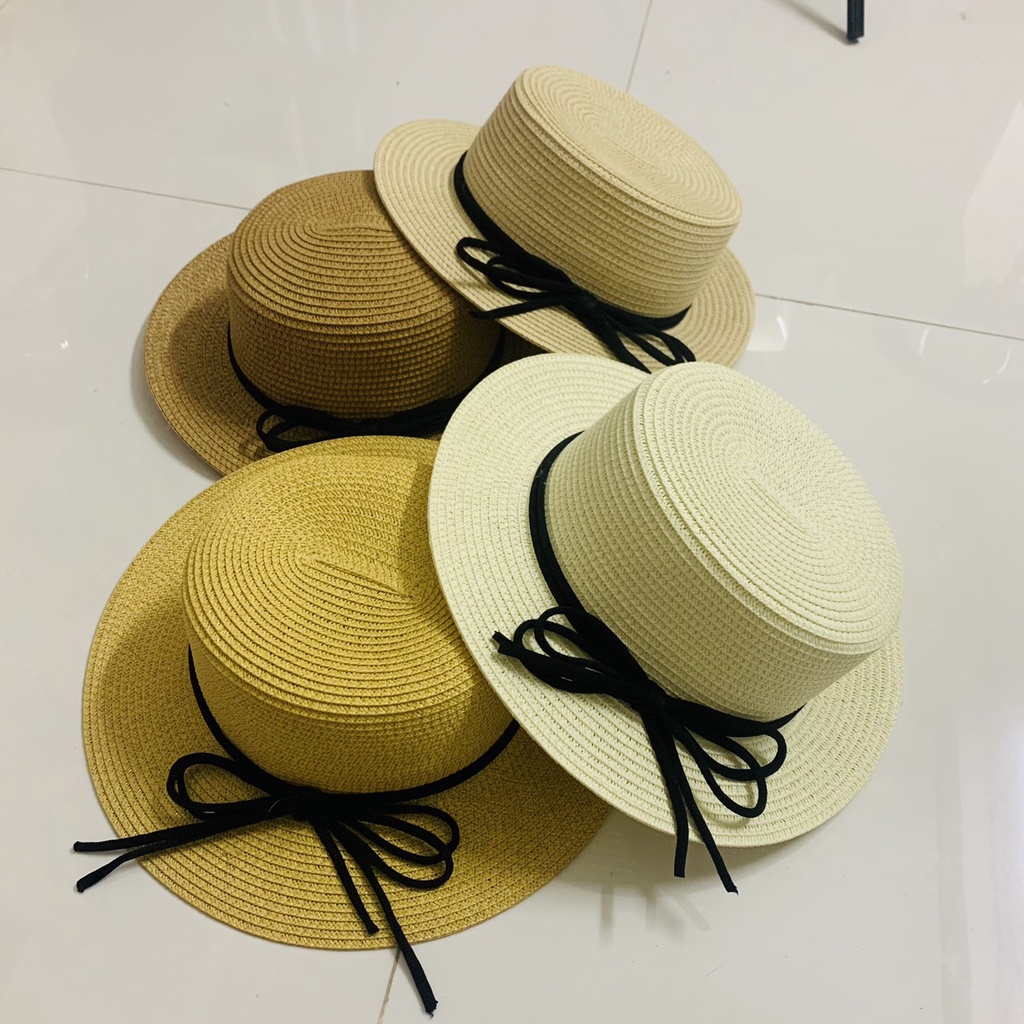 Nón Cói Đi Biển Nơ Mảnh JCB03 Jussy Fashion Kiểu Mũ Cói Boater Rộng Vành Chất Liệu Cói Nhiều Màu Hot Trend