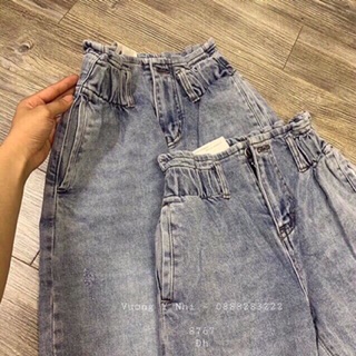 Quần baggy jean lưng chun dáng lửng