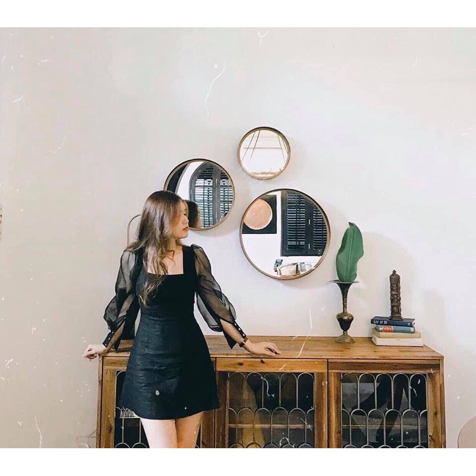 đầm chữ A cát hàn tay lưới cổ chữ U