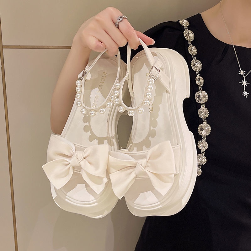 Sandal Đế Dày Đính Nơ Thiết Kế Mới Thời Trang Dành Cho Mùa Hè