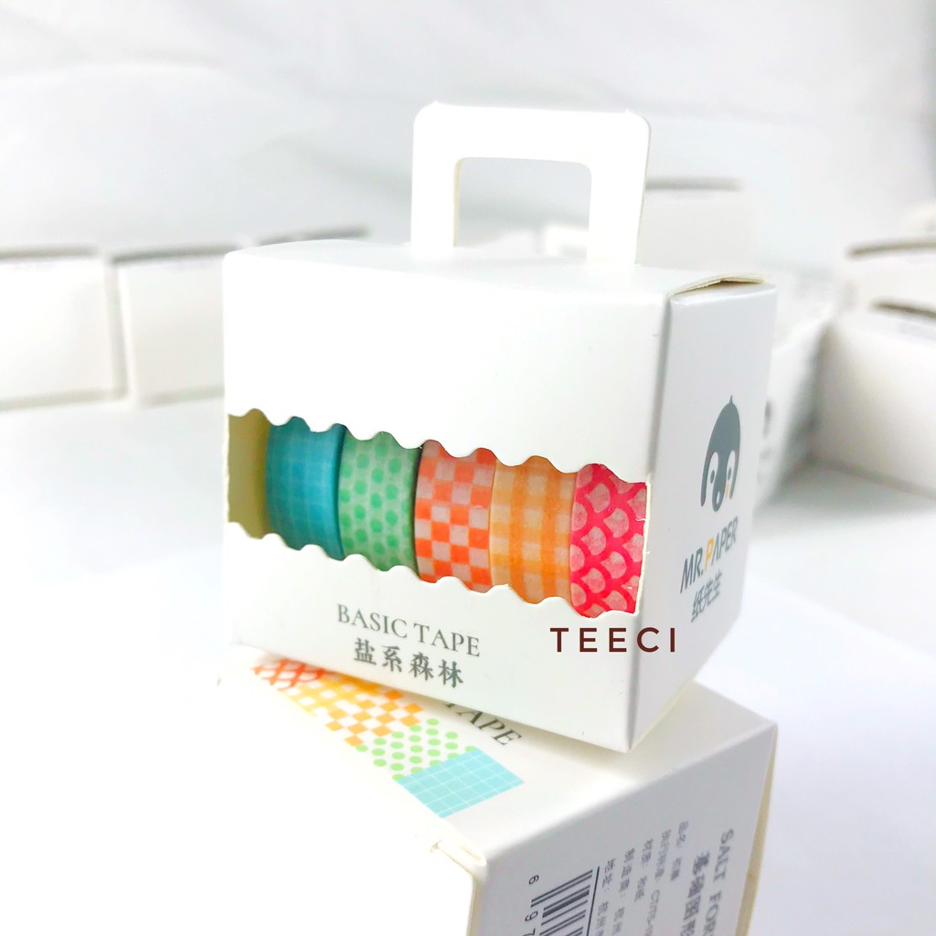 &lt;Ảnh Thật Shop Chụp&gt; Lẻ 1 Cuộn Băng Keo Dính Washi Tape Họa Tiết Basic Trang Trí Sổ Tay Nhật Kí Khay Đựng Bút Teeci636