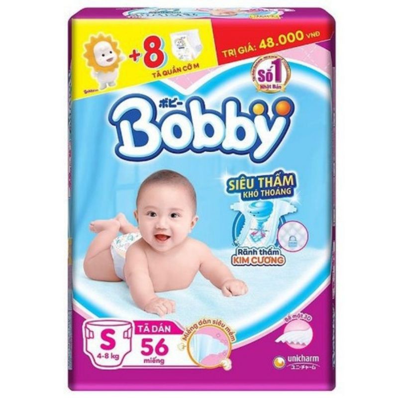 Tã dán Bobby S56/S56 tặng 8 tã quần size M