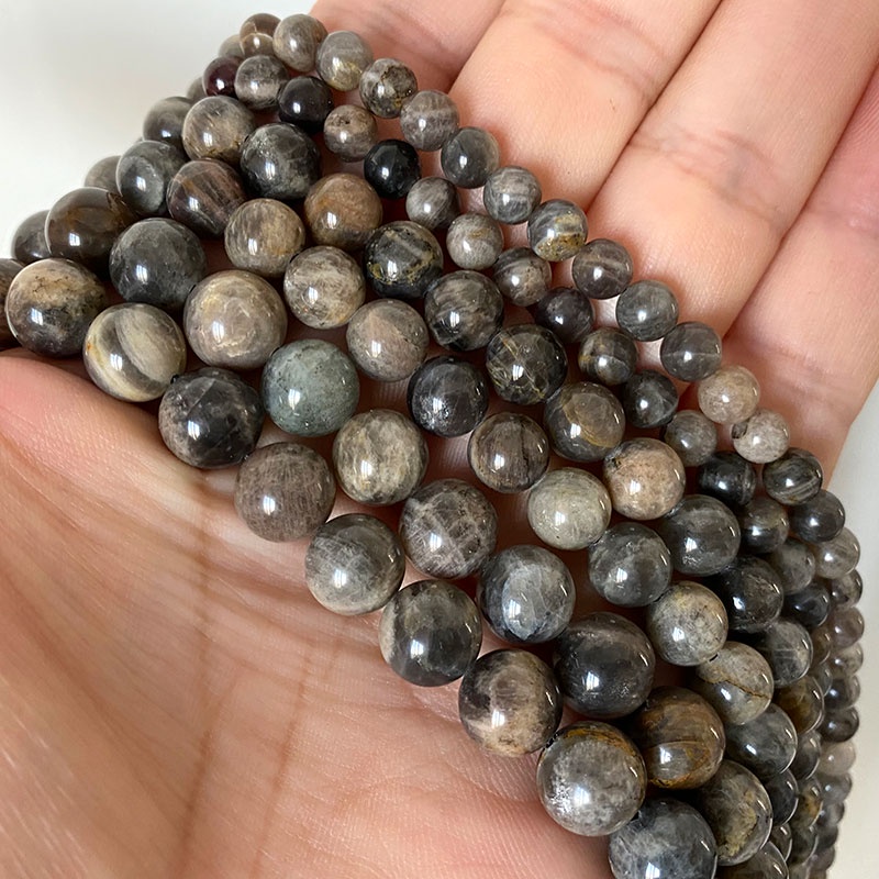 Fine 100% Tự Nhiên Đen Đá Mặt Trời Rời Tròn Đá Quý Hạt Đá Trang Sức Làm Vòng Tay DIY Vòng Cổ 4 / 6 / 8 / 10 / 12MM 15 ''