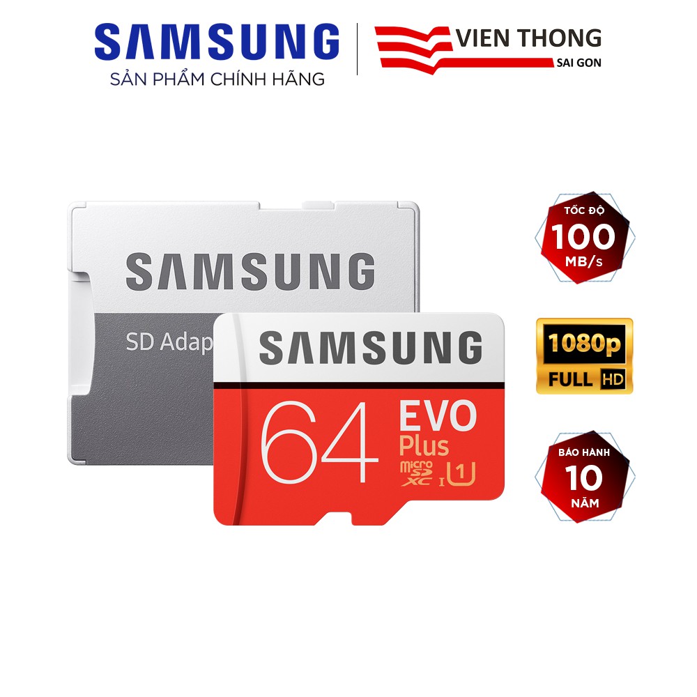 Thẻ nhớ microSDXC Samsung Evo Plus 64GB U1 upto 100MB/s kèm Adapter - Hãng phân phối chính thức