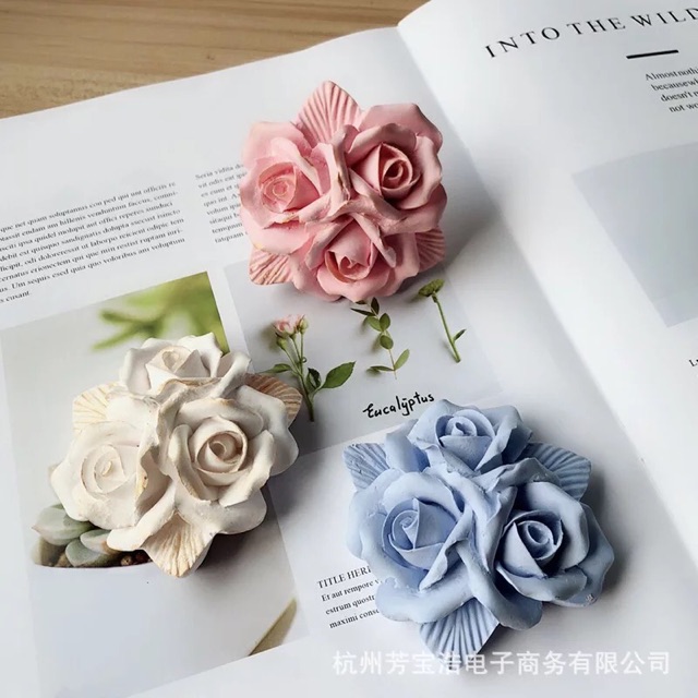 Khuôn Silicon 3 Bông Hồng Lớn kèm Lá