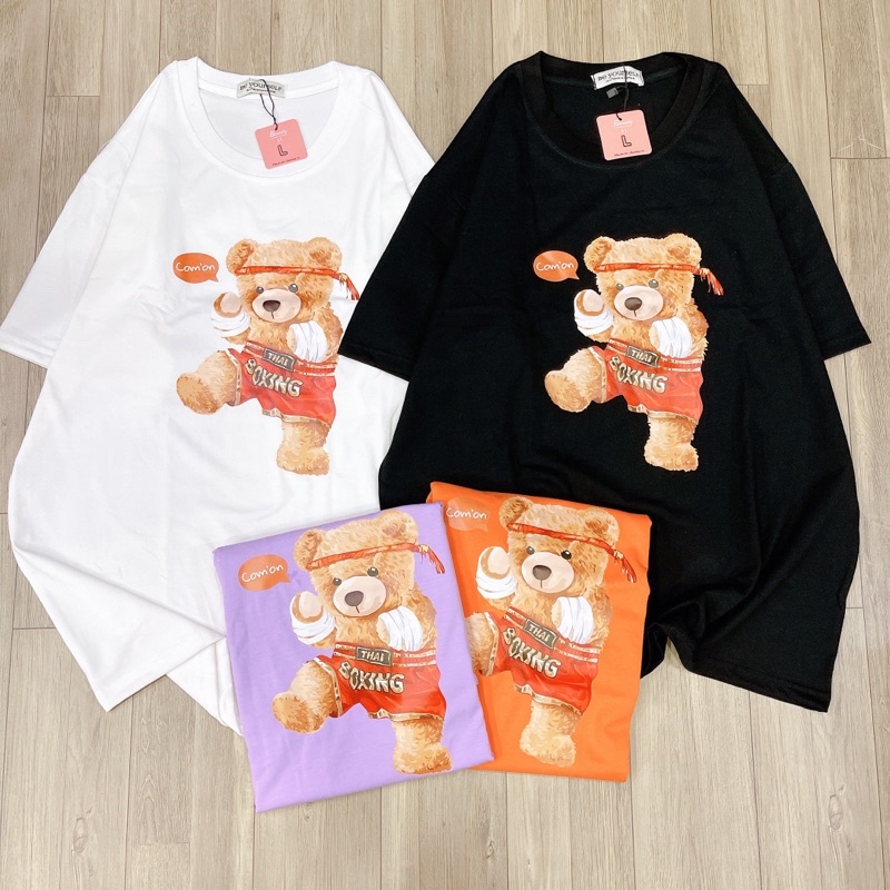 Áo Thun Tay Ngắn UNISEX in Decal IN DECAL GẤU BOXING - Hình chụp thật (Đủ size M-L-XL) - Số đo ở cuối