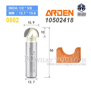 Mũi Router Đánh Rãnh Tròn Arden 0502 Góc 15.9 mm Cốt 12.7 mm