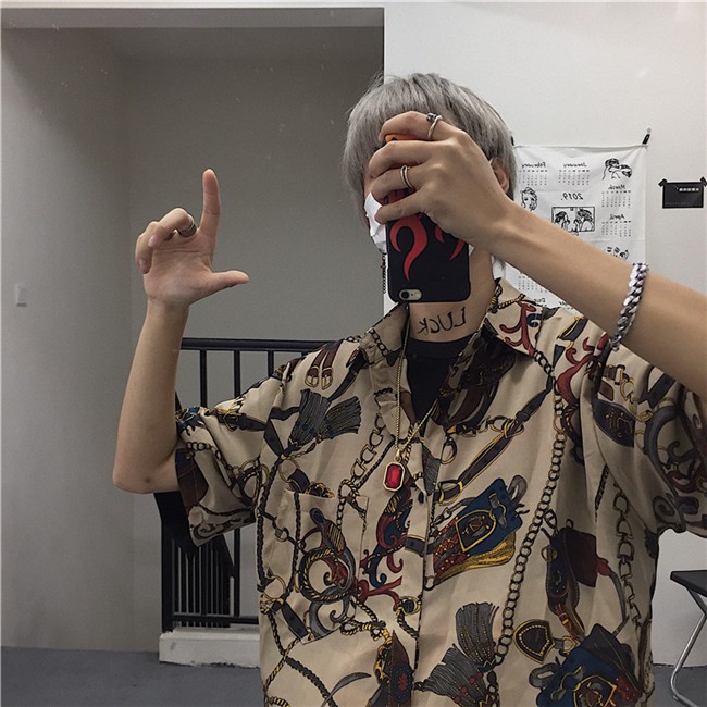 🔥 🔥Áo Sơ Mi Tay Ngắn In Họa Tiết Phong Cách Retro | BigBuy360 - bigbuy360.vn