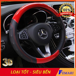 Bọc vô lăng da thật vân carbon màu đỏ - bọc vô lăng da cao cấp