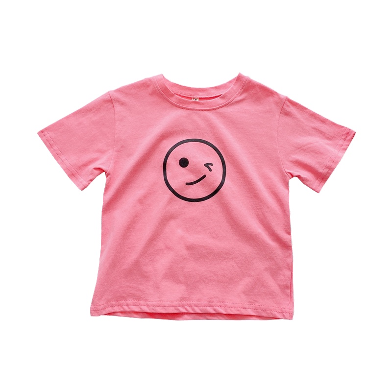 Áo Thun Dáng Rộng Ngắn Tay Màu Trơn In Hình Mặt Cười Thời Trang Mùa Hè Hàn Quốc Dành Cho Nữ 2023