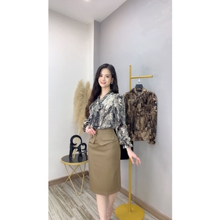 Áo sơ mi vân thắt nơ