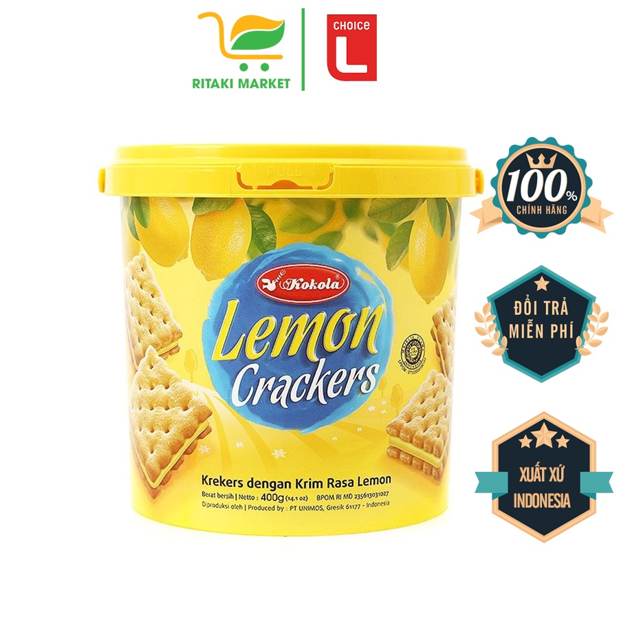 Bánh Cracker Nhân Kem Vị Chanh Kokola 400G (10 Gói x 40G) - Indonesia