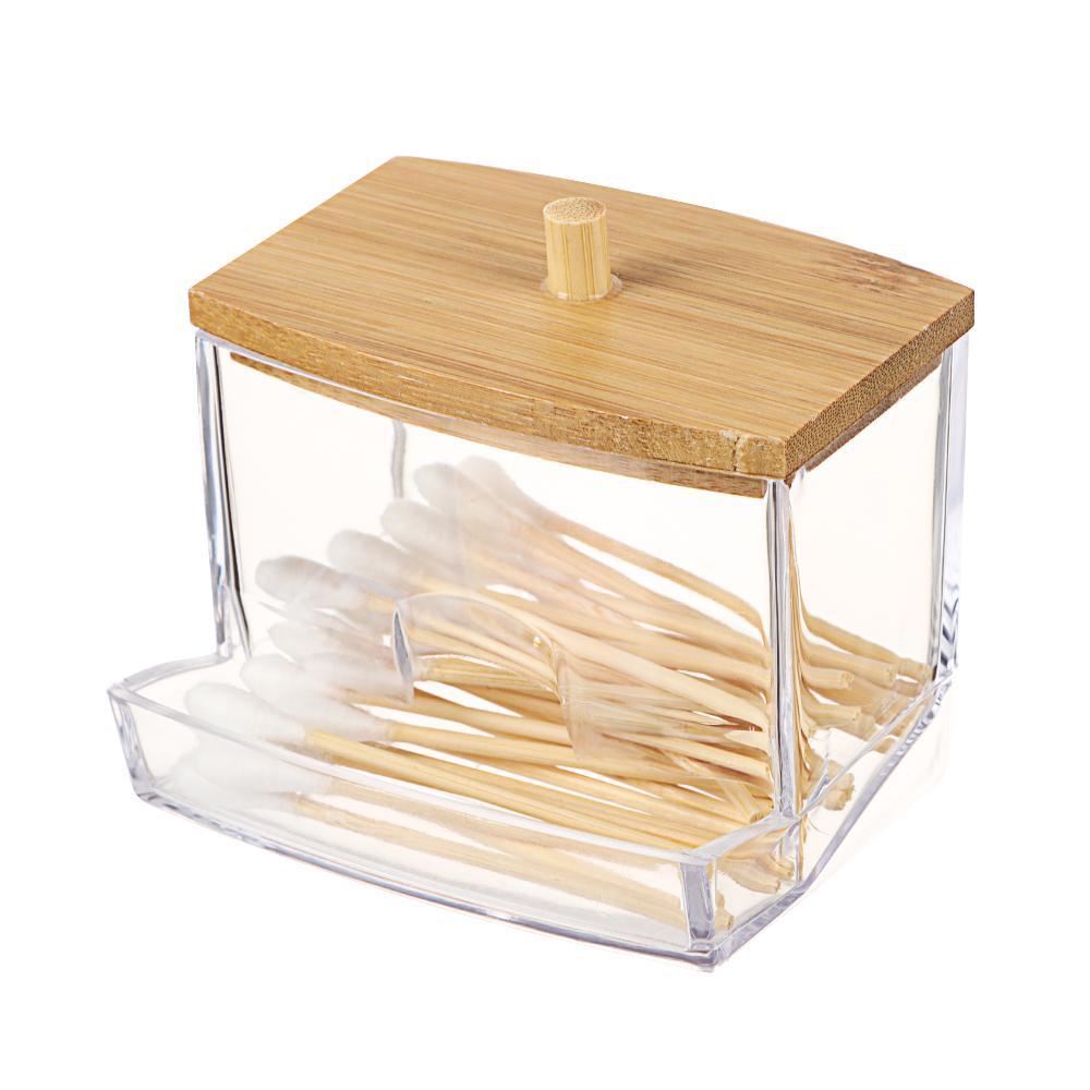 Hộp Đựng Tăm Bông Trang Điểm Bằng Acrylic Hình Tròn Giá Đỡ