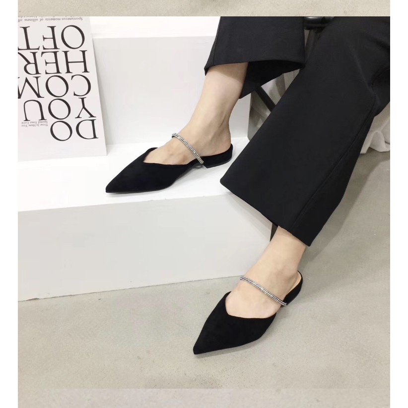 Giày Sục Mũi Nhọn Có Quai Đính Đá Thời Trang Cá Tính Cho Nữ - Giày Dép Sandal Nữ Vải Nhung Mềm Đế 3P - Daube - D008
