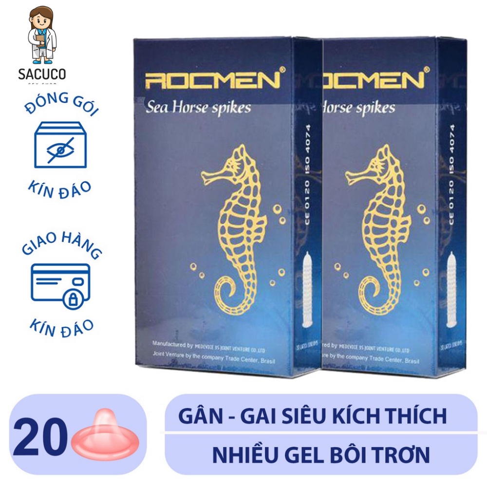 Bao Cao Su Rocmen Cá Ngựa Xanh Gân Gai kéo dài thời gian 2 hộp lớn (20bao) -SACUCO RM11