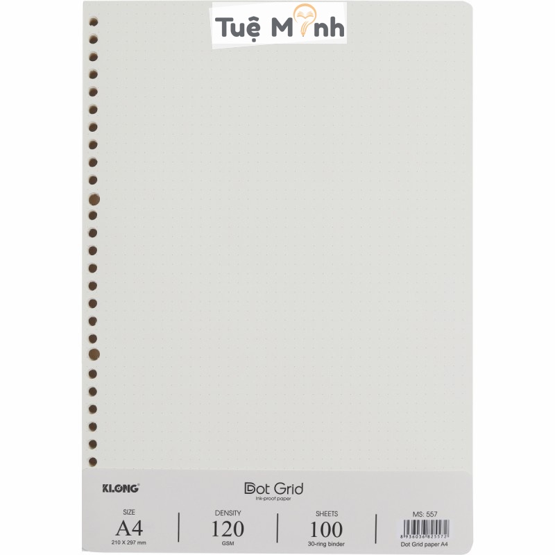 Ruột sổ còng Klong A4 tập 100 tờ caro/kẻ ngang/ dotgrid MS 556 557 558, giấy refill binder Klong định lượng cao