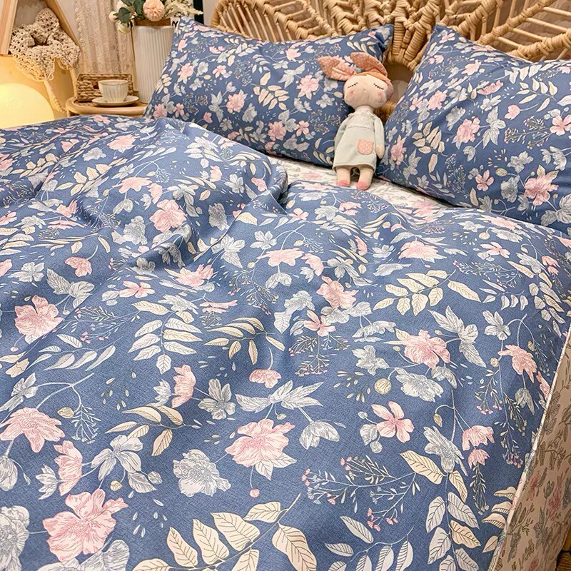Chăn Ga Gối Cotton Living "Rừng Xanh " - Bộ Chăn Ga Gối Cotton 100% Nhập Khẩu 4 món