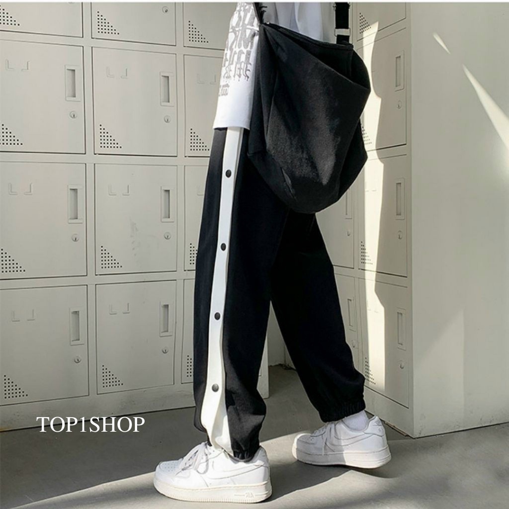 [ĐỘC LẠ] Quần jogger ống rộng line đóng cúc unisex bo chun Basic overszie nam nữ