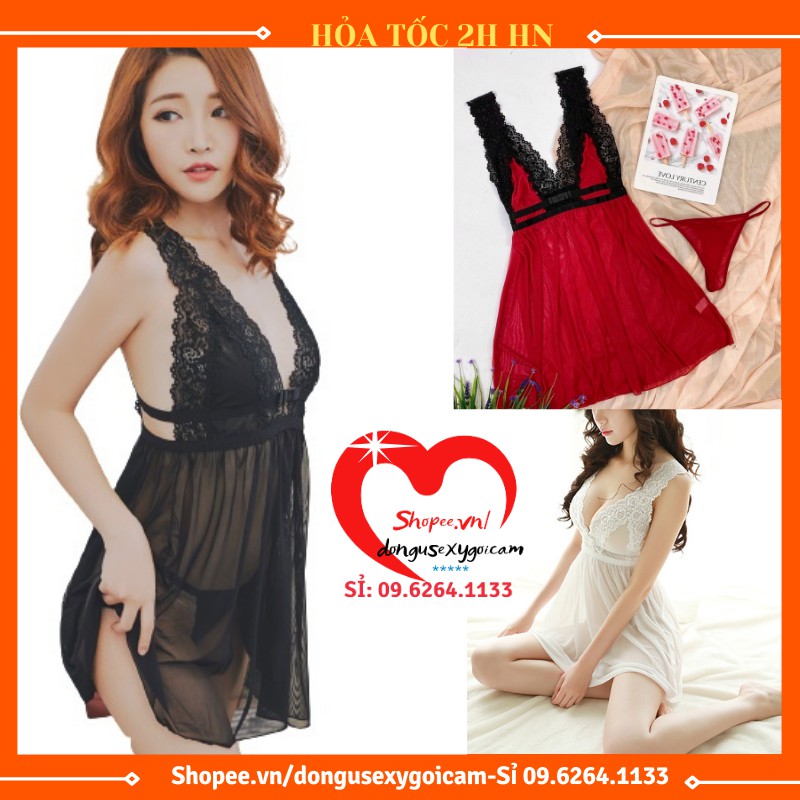 Váy Đầm Ngủ Sexy 2 Dây Bigsize Gợi Cảm Xuyên Thấu Nhiều Màu Dành Cho Người Mập, Béo Giá Rẻ - Phối Ren Voan Lụa Hoa Bện