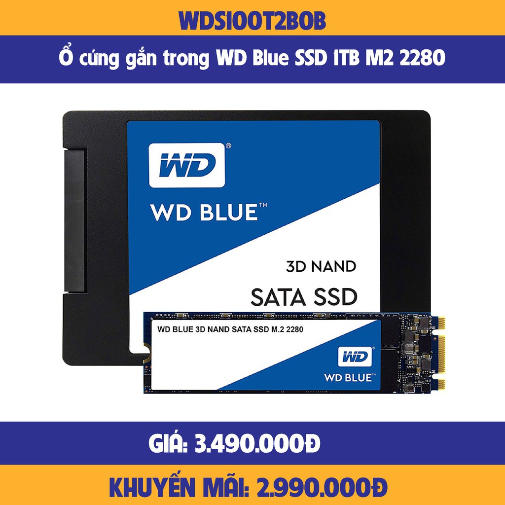 Ổ Cứng SSD WD Blue 3D NAND WDS100T2B0B 1TB M.2 2280 - Hàng chính hãng