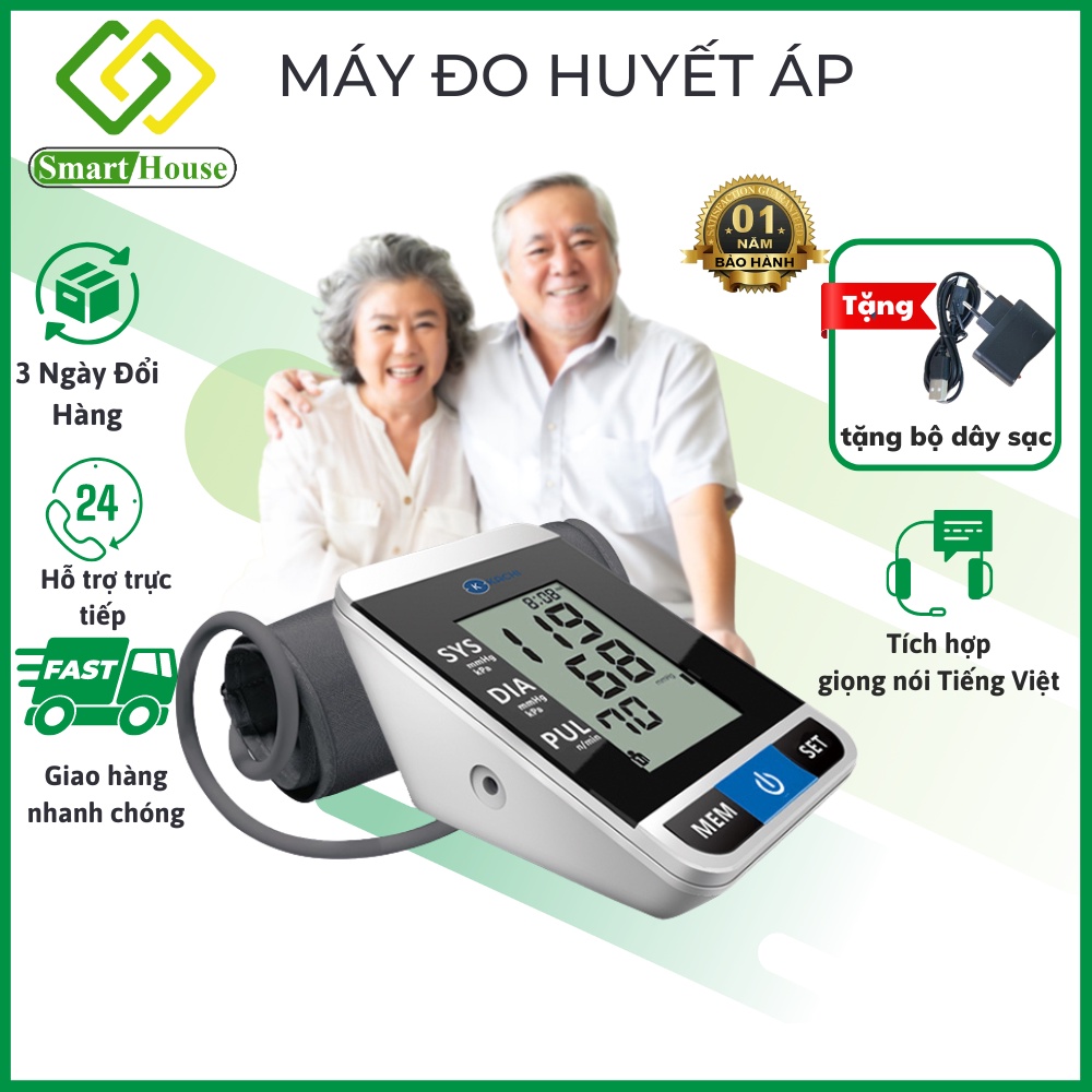 Máy Đo Huyết Áp Điện Tử Tự Động Có Giọng Đọc Tiếng Việt Kachi, Máy Đo Huyết Áp Tự Đọc Các Chỉ Số Sức Khỏe - Smart House