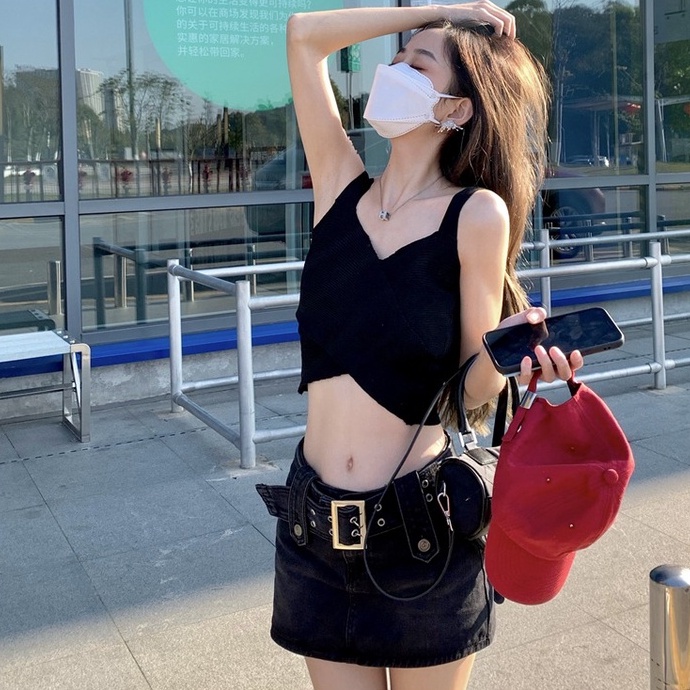 Áo croptop ZHELIHANGFEI hai dây cổ V thời trang cá tính dành cho nữ