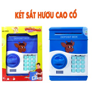 Đồ chơi cho bé - Két sắt mini thông minh dùng pin có mật mã hình chú hươu xanh dương cho bé 9983C - Thị trấn đồ chơi