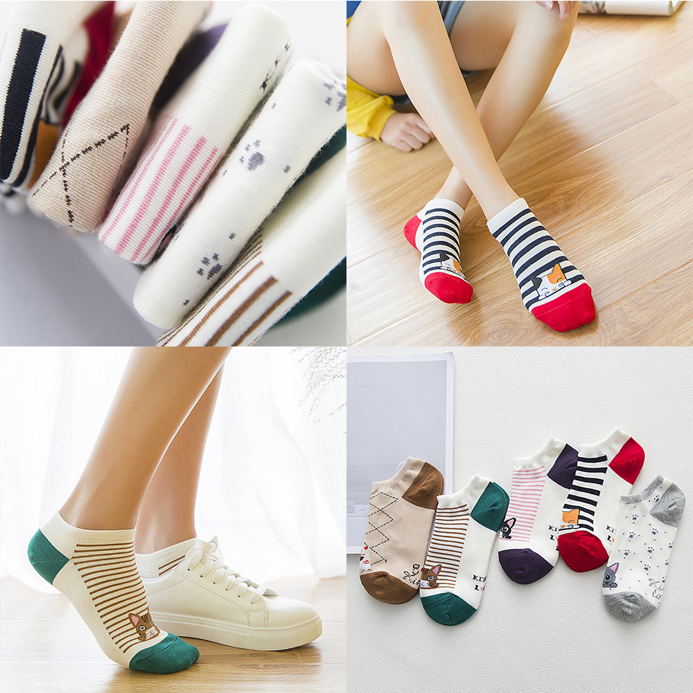 Đôi Vớ Cotton Họa Tiết Sọc In Hình Mèo Thời Trang Cho Nữ