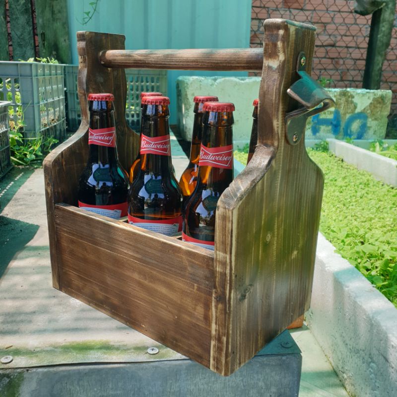 Giỏ đựng bia bằng gỗ, wooden 6 pack beer holder