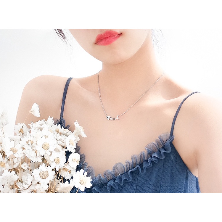 Dây chuyền xương cá, (Full box) vòng cổ titan không đen gỉ DC15