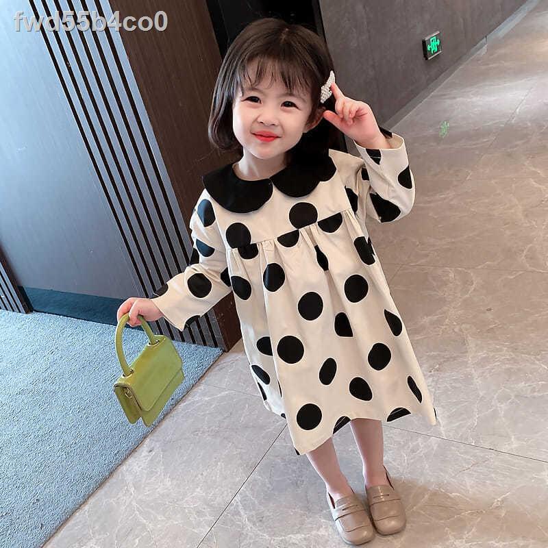 ▧∈﹍Váy bé gái mùa xuân 2021 tết thiếu nhi mùa xuân bé gái dài tay váy công chúa chấm bi mùa xuân và mùa t