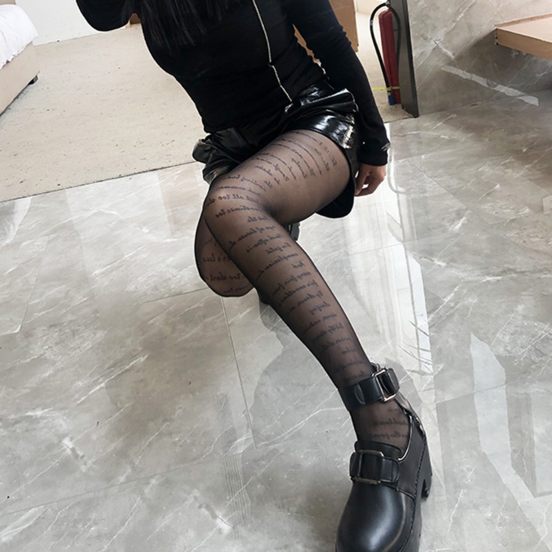 Xiangbao Quần Tất Đen In Chữ Quyến Rũ Bằng Nylon Cho Nữ