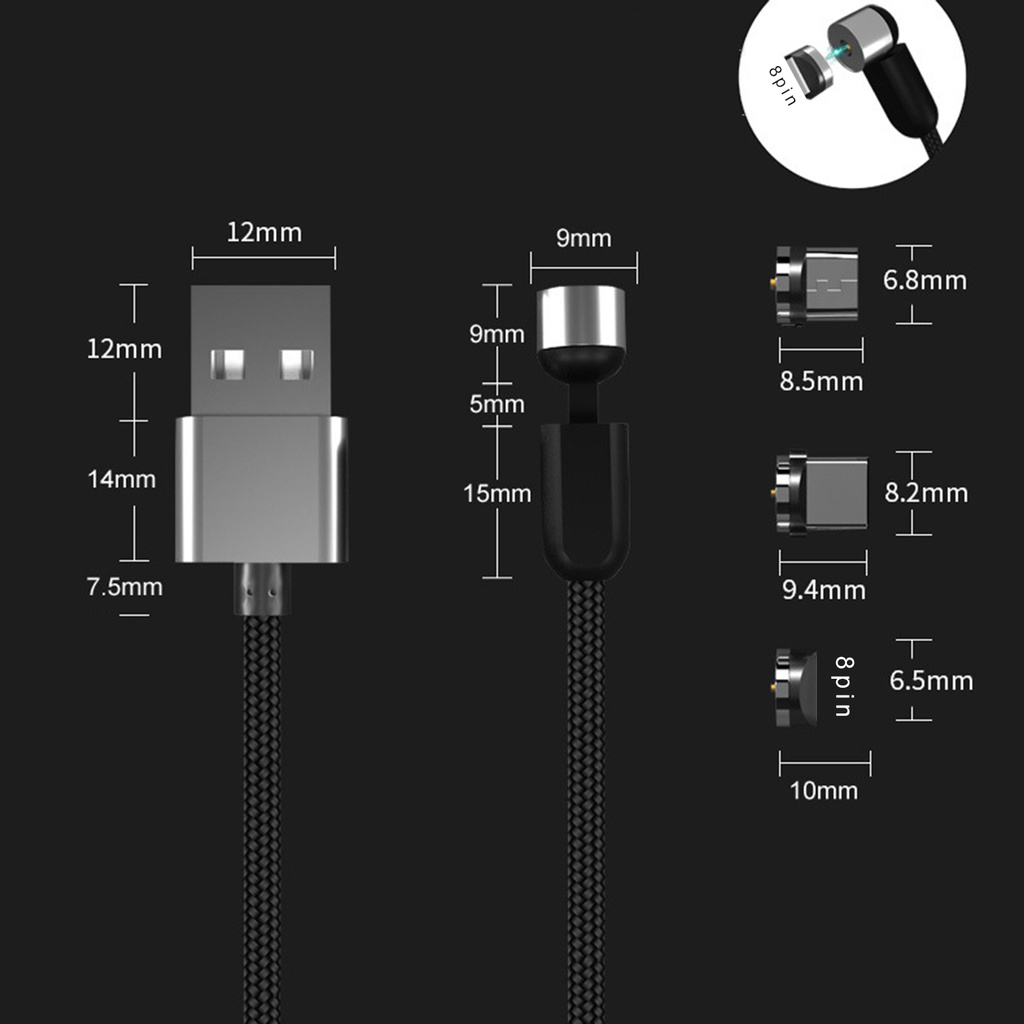 Dây Cáp Sạc Usb Nam Châm 5a 8pin / Micro / Type C Xoay 540 Độ Tiện Dụng