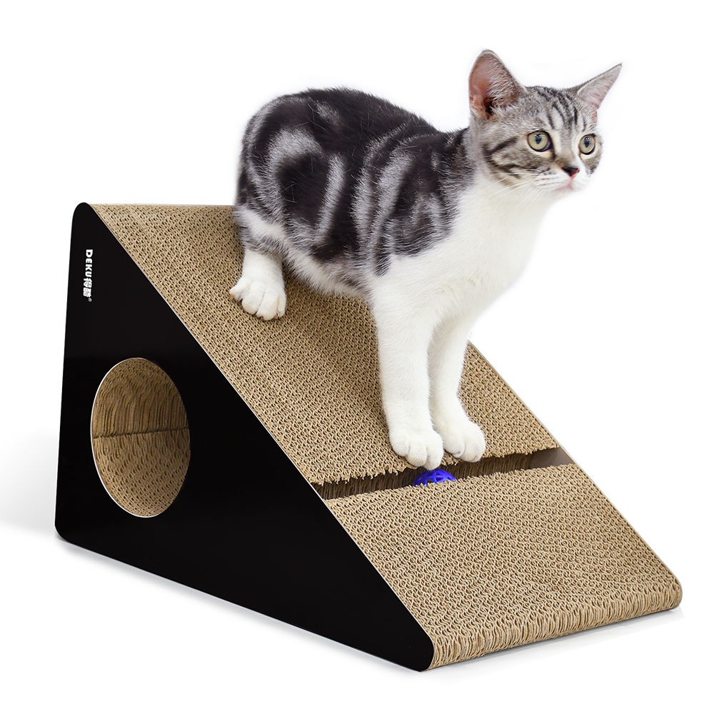 Đồ chơi mèo cào có bóng 2 trong 1 dốc chống xước ván sofa mài móng dán tường hộp giấy sóng