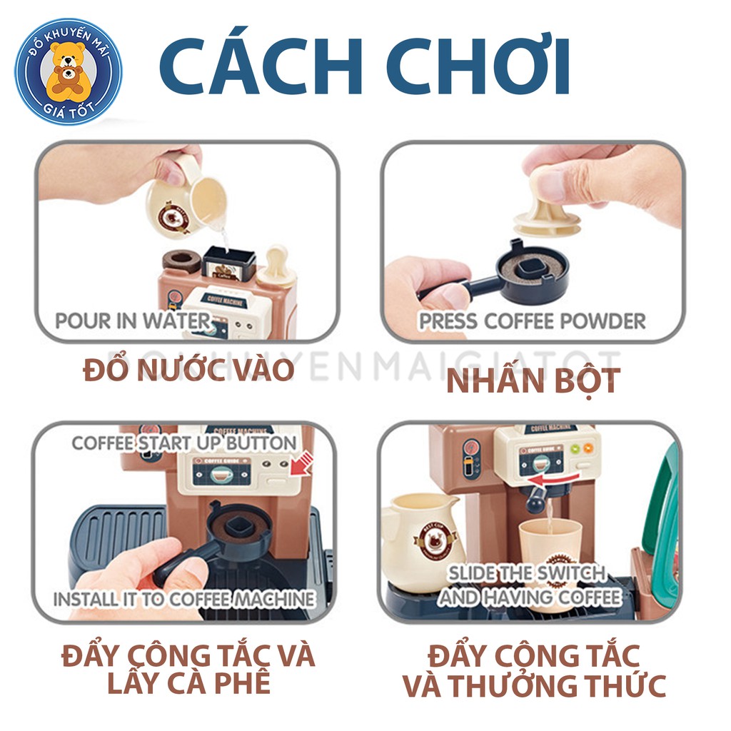 Bộ đồ chơi nấu ăn nhà bếp mẫu máy pha cafe kèm quầy bánh ngọt và menu cho bé 668-94