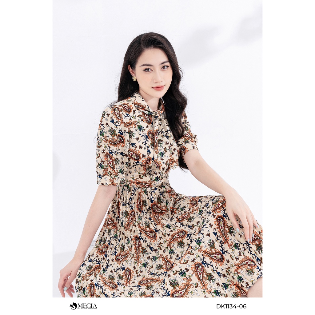 Đầm hoa xòe ly quạt cổ thắt nơ MECIA paisley DK1134