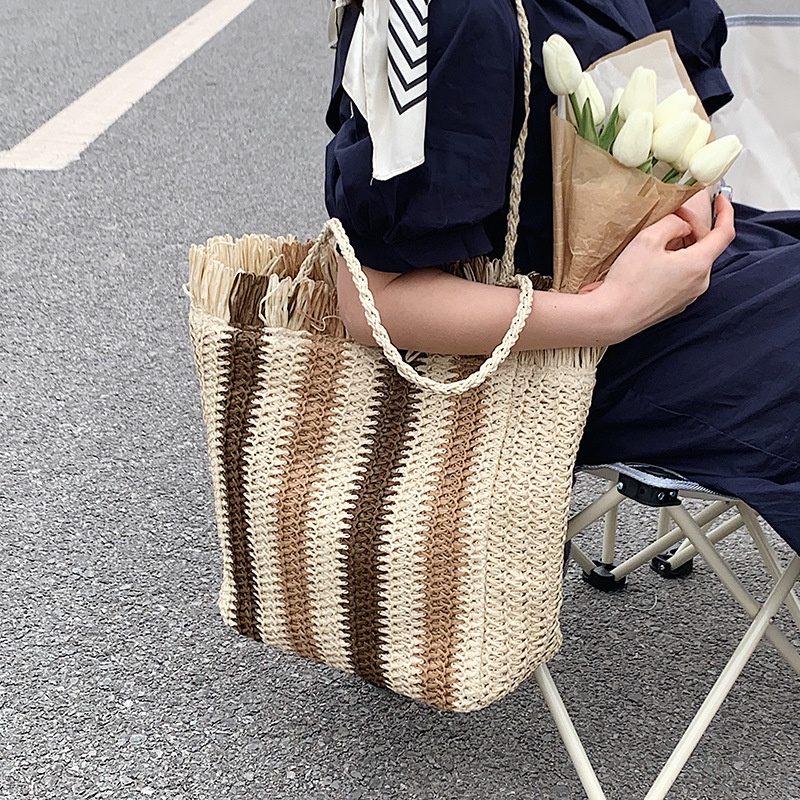 Túi Tote Đan Sợi Rơm Đeo Vai Sức Chứa Lớn 2022 Thời Trang Mùa Hè Mới Phổ Biến Cho Nữ