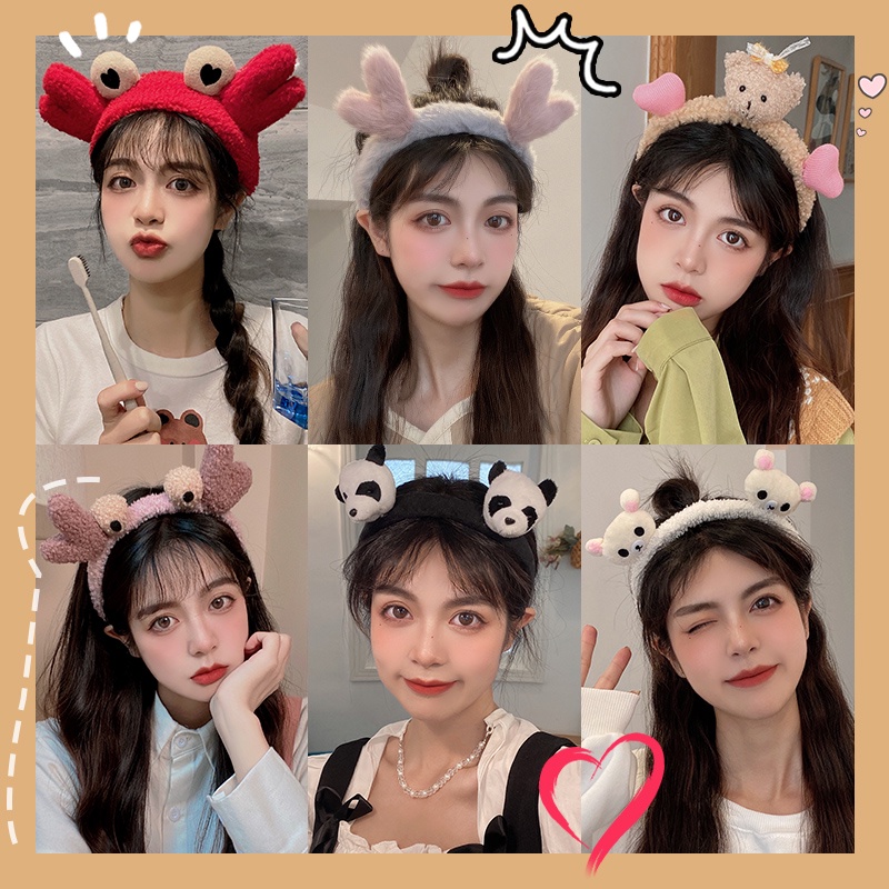 Băng Đô Rửa Mặt Phối Lông Kiểu Hoạt Hình Tai Thỏ Dễ Thương Cho Bé Gái