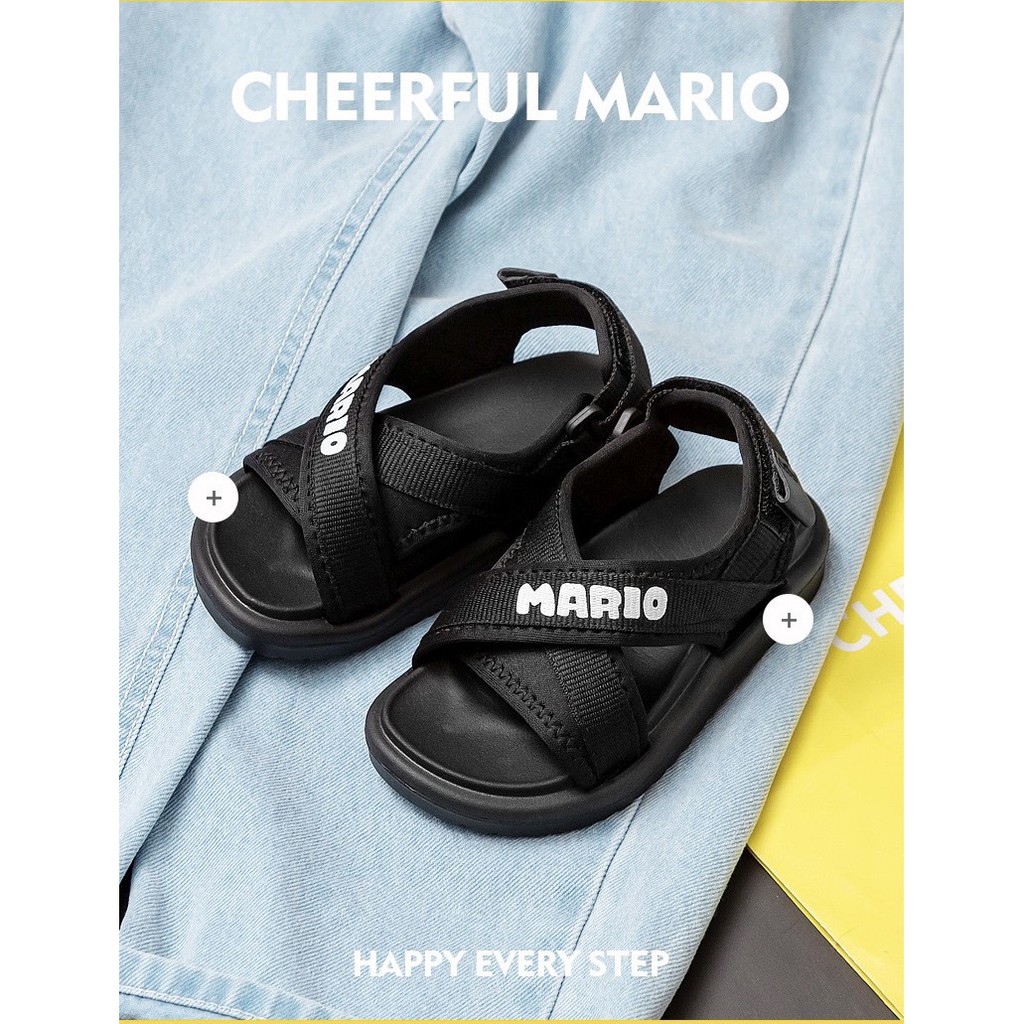 Dép quai dán cho bé Cheerful Mario Model 2021, sandal bé trai bé gái chống trơn trượt chính hãng MARIO01