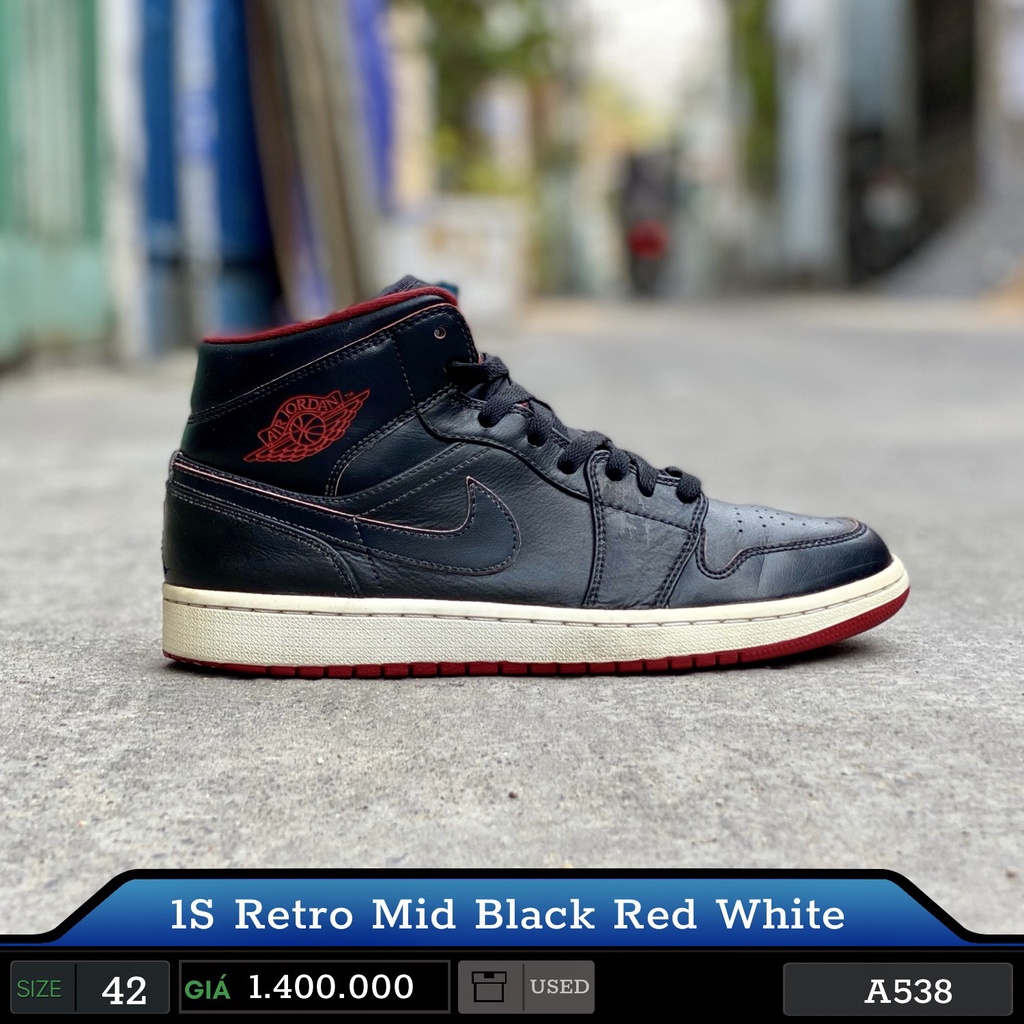 Giày Cũ 1S Retro Mid Black Red White Size 42-43 2hand chính hãng cam kết real trọn đời - Giày Cũ Sài Gòn