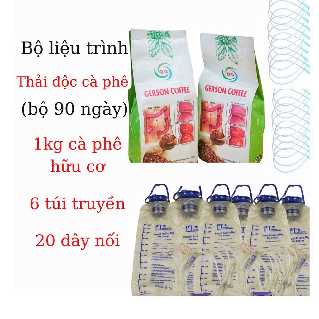 Trọn bộ thải độc đại tràng Gerson Coffee, thải độc cà phê (6 túi súc ruột Enema + 20 dây nối + 2 túi cafe thải độc)
