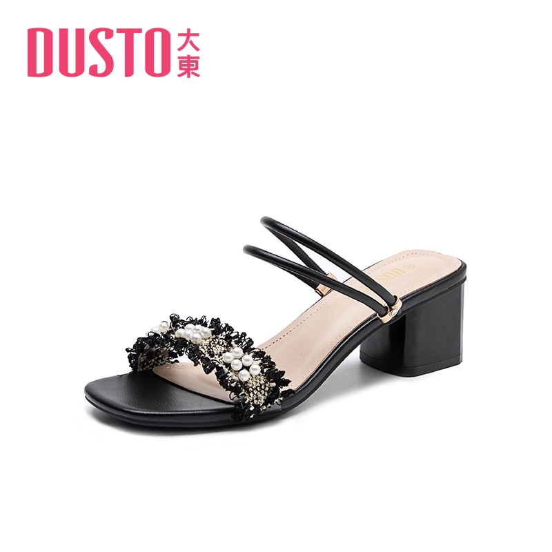 Giày sandal quai ngang Dusto, gót vuông 6.5cm
