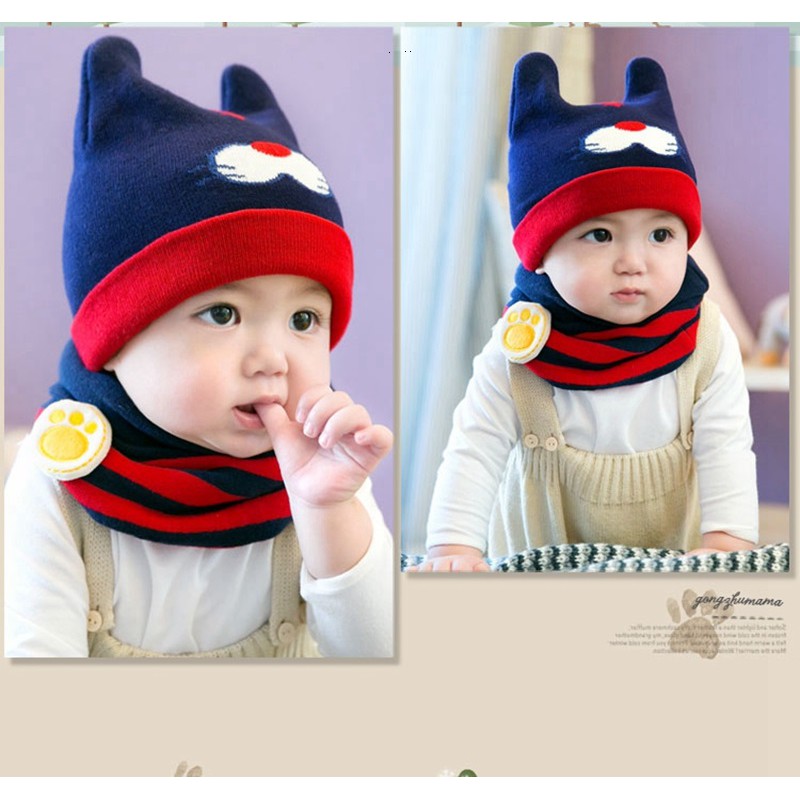 Bộ mũ len hổ Tiger kèm khăn quàng cổ, mũ len hình chú hổ kèm khăn ống cho bé