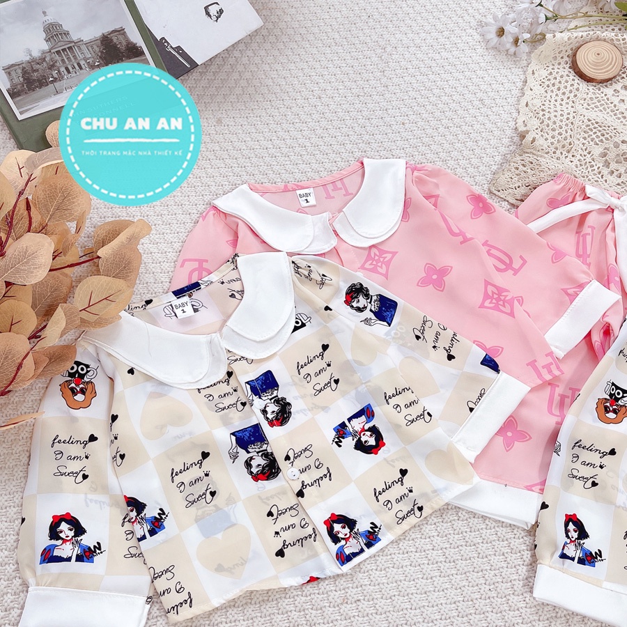 Bộ Đồ Ngủ Pijama Bé Gái - Set Quần Áo Trẻ Em Mặc Nhà Lụa Cao Cấp Nhiều Màu Dài Tay Họa Tiết Dễ Thương