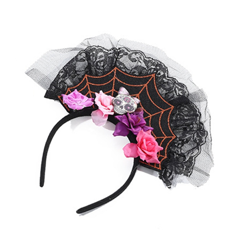 Flgo Băng Đô Hóa Trang Halloween Hình Đầu Lâu Nhện Phối Ren Hoa