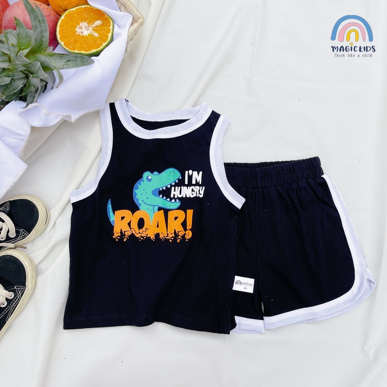 Bộ bé trai ba lỗ sát nách cotton thấm hút mồ hôi cho bé mặc nhà, đi chơi Magickids Quần áo trẻ em mùa hè BR22009