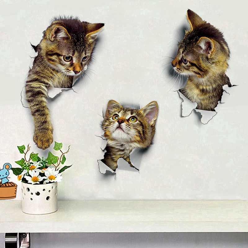 Miếng Dán Tường Trang Trí Hình Mèo 3d