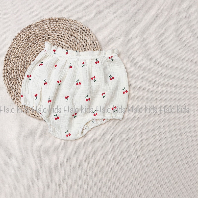 Quần bí chất liệu xô muslin hoạ tiết xinh xắn cho bé gái