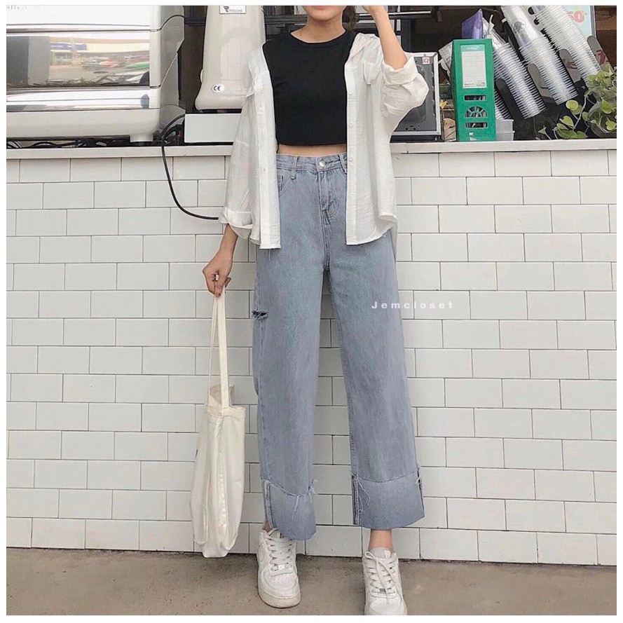 FS50K_Quần Jeans Nữ Ống Rộng Cao Cấp OHS3400
