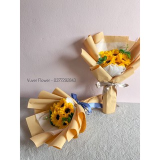 Bó hoa hương dương 5 bông giấy craft xi măng tặng bạn bè, thầy cô ngày lễ tốt nghiệp (Tặng thiệp) - Ảnh thật và video